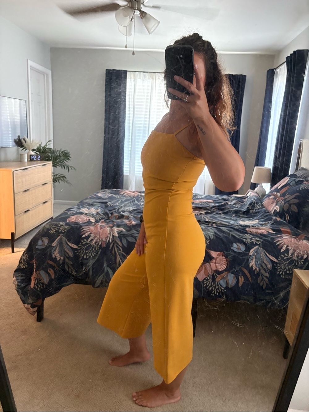 She + Sky Mustard Yellow Wide-Leg Cropped Jumpsuit